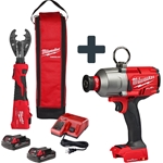 Milwaukee M18™ FORCE LOGIC™ 6T Linear Utility Crimper Kit w/ O-D3 Jaw & 7/16" Impact Wrench Bucket Essentials Bundle