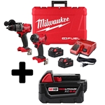 Milwaukee M18 FUEL™ 1/2" Hammer Drill & 1/4" Impact Driver Combo Kit & FREE M18 XC5.0 Extended Capacity Battery