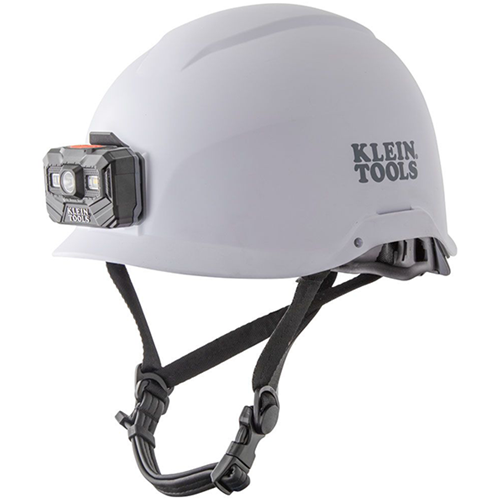 Klein Safety Helmet, Non-Vented-Class E, with Rechargeable Headlight, White 60146