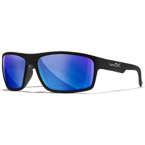 Wiley X WX PEAK Safety Glasses Matte Black Frame, CAPTIVATE Polarized Blue Mirror Lens ACPEA19