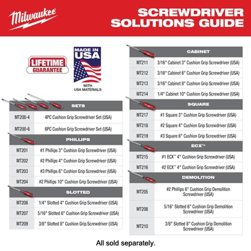 Milwaukee MT206 1/4 Slotted 4 Cushion Grip Screwdriver